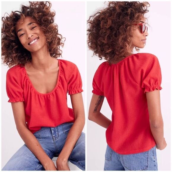 Madewell Texture & Thread Red Peasant Blouse - Picture 1 of 6